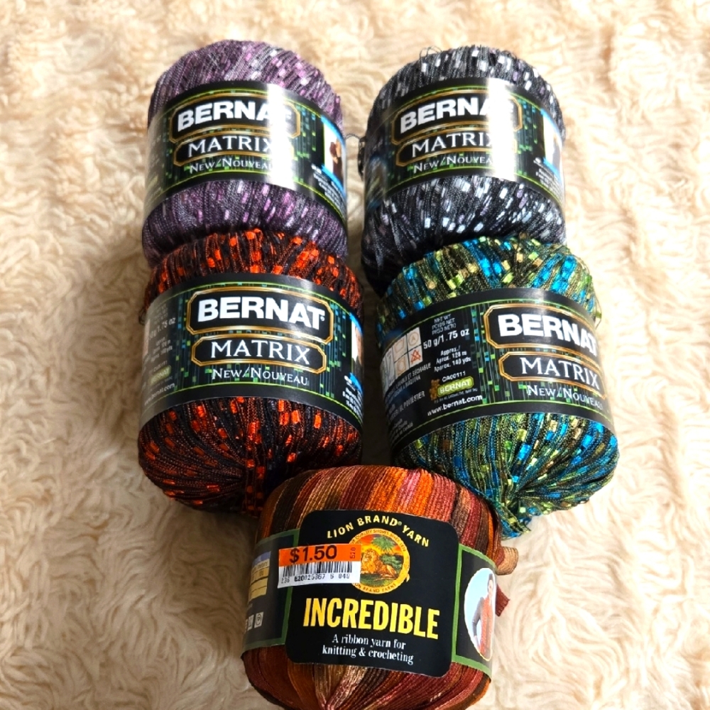 Bernat Matrix and Lion Brand RIBBON Yarn Bundle